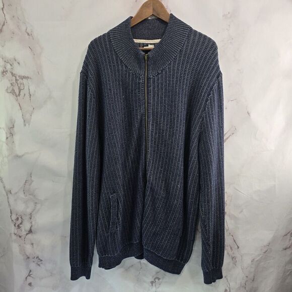Carbon 2 Cobalt Sweater Men XL Blue Full Zip Cotton Knit Mock Fisherman Pocket - Picture 1 of 12